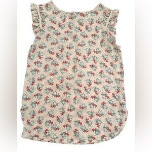 LOFT Light Pink Ruffle Cap Sleeve Blouse With Red & Teal Floral Print - Small